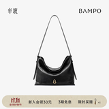 半坡饰族（bampo）【生日礼物】中号绵绵包hobo托特包头层牛皮大容量单肩斜挎包软 墨碳黑（中号拉链款）
