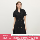 范思蓝恩正式气质通勤连衣裙女夏季收腰显瘦面试西装裙 黑色 M