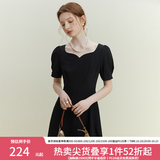 范思蓝恩黑色法式气质显瘦连衣裙女夏季赫本风小黑裙设计感12125 黑色 M