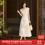 尚都比拉国风立领盘扣绣花连衣裙女夏季收腰显瘦假两件拼接裙气质中长裙