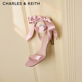 CHARLES&KEITH一字带缎面蝴蝶结绑带高跟凉鞋子女鞋生日礼物送女友CK1-61720177 粉红色Pink 34