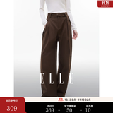 ELLE法式复古通勤休闲裤女2026春季新款高腰设计感宽松阔腿裤子 咖色 L