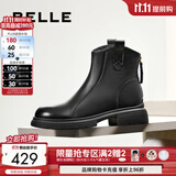 百丽（Belle）舒适瘦瘦休闲靴女冬季新款款商场同款羊皮复古靴B7E1DDD5 黑色-单里 37 (235mm)