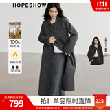 红袖高级感超好看毛呢大衣冬季新款女装100%绵羊毛质感保暖双面呢外套 烟灰056 S