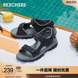 斯凯奇（Skechers）男鞋秋冬季魔术贴凉鞋运动休闲户外鞋简约露趾沙滩鞋子防滑拖鞋 黑色/BLK 39.5 【正码正拍】