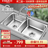 欧琳（OULIN）厨房水槽0涂层SUS304不锈钢洗菜盆洗碗池大双槽洗菜池左右可选
