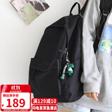 viney背包女双肩包男书包初中高中大学生旅行包小学生三到六年级电脑包时尚大容量简约轻便休闲旅游户外出游韩版运动黑色+恐龙挂件