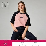 盖璞Gap男女装秋季纯棉logo撞色插肩短袖T恤725618 粉色 M (170/92A) 亚洲尺码【偏大，建议拍小一码】