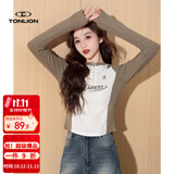 唐狮（TonLion）2026秋冬季女立领拉链袖子拼接长袖T恤气质显瘦百搭松弛韩版潮