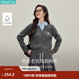 茵曼2026秋季女装新款学院风翻领假两件麻花毛衣英伦针织 花灰色 M
