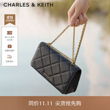 CHARLES&KEITH质感菱格链条小方钱包女包包女包生日礼物送女友CK6-10680924 Black黑色 XS
