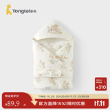 童泰（TONGTAI）婴儿包被新生儿抱被秋冬夹棉0-6月初生宝宝加厚纯棉满月百天抱毯 绿色小猫【秋冬款/10A抗菌 推荐室温0-15℃】 90x90cm