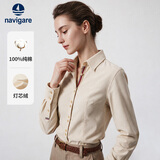 Navigare小帆船女士全棉长袖衬衫灯芯绒通勤修身衬衣2333003506