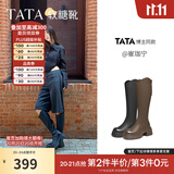 他她（TATA）时装靴弹力小V靴软糖靴黑色长筒靴高跟骑士靴子CGG01DG6 黑色（高糖7CM-单里）-CGG01 35