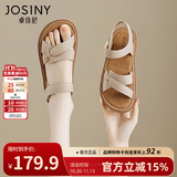 卓诗尼凉鞋女2026年夏季新款软底舒适休闲妈妈鞋不累脚平底魔术贴沙滩鞋 杏色 37