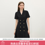 范思蓝恩正式气质通勤连衣裙女夏季收腰显瘦面试西装裙 黑色 XL