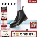 百丽（Belle）【双11】真皮马丁靴男秋冬款厚底增高加绒保暖短靴子92267DD0预售 黑色6孔（四季单里） 41 (255mm)