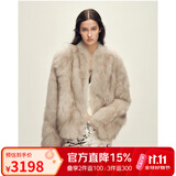 付智恩 时髦欧尼 时髦精致飘逸双色包裹感立领落肩小短款狐狸毛皮草外套 柔米咖-立领.芬兰sagafurs狐狸毛 M