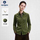 Navigare小帆船女士全棉长袖衬衫灯芯绒通勤修身衬衣2333003506