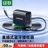 绿联直插式蓝牙接收器音响专用发射器6.0版3.5mm蓝牙音频适配器台式电脑笔记本连接音响aux功放耳机