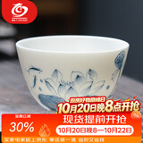 MULTIPOTENT主人杯功夫茶具茶杯手绘白瓷品茗杯辰杯-莲蓬礼盒套装伴手礼物