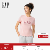 GAP女装秋款经典字母logo短袖T恤常规休闲上衣 淡粉色 727460 L 亚洲尺码