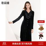 歌莉娅（GOELIA）长袖连衣裙女新款设计感气质蝴蝶结丝绒小黑裙子1B1R4H150 00B黑色 L -