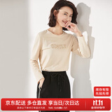 尚都比拉长袖纯棉t恤女春秋宽松显瘦内搭打底衫刺绣上衣 浅杏色 S 