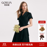 歌莉娅连衣裙女粉色经典复古西装领收腰抽褶设计感不规则a字裙1A7R4K0T0 00B黑色 M