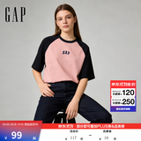 盖璞Gap男女装秋季纯棉logo撞色插肩短袖T恤725618 粉色 M (170/92A) 亚洲尺码【偏大，建议拍小一码】