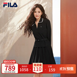 斐乐 杨幂同款|斐乐官方女子连衣裙春新款时尚优雅收腰翻领连身裙 正黑色-BK XL （175/92A/XL）