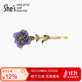 She's茜子勿忘草刺绣花朵发夹轻奢滴油叶片发卡生日礼物送女友