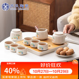 苏氏陶瓷草木灰釉功夫茶具实木手柄双侧把茶壶竹面储水茶托礼盒装