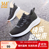 361°运动鞋女鞋秋季新品革面防泼水黑色通勤缓震网面透气轻便跑步鞋女 曜石黑/烟灰 36