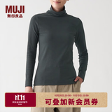 MUJI 女式 弹力罗纹编织 高领长袖T恤 BBM01A1A 炭灰色 S