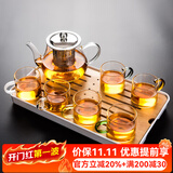 瓷牌茗茶具（cipaiming teaset） 透明玻璃茶具整套套装家用功夫茶壶茶杯会客泡茶器 透明八骏壶6彩杯+小长方盘