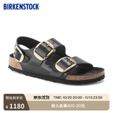 BIRKENSTOCK勃肯德国进口大扣女款牛皮革漆皮亮面Milano系踝凉鞋 黑色窄版1024211 36