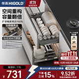 悍高（HIGOLD） 厨房橱柜拉篮碗架抽屉式碗篮加厚304不锈钢底板调味篮双层碗碟篮 900柜2层-时尚304实心圆钢线条篮