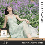 歌力思（ELLASSAY）【卢昱晓同款】夏新品法式碎花茶歇裙薄荷曼波度假吊带连衣裙女 绿混搭 M