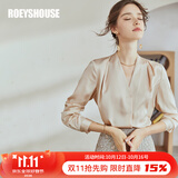 ROEYSHOUSE罗衣职业长袖缎面衬衫女秋款V领设计感高级感轻奢气质上衣04878 杏色 XL