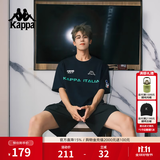 卡帕（Kappa）背靠背运动短袖男款纯棉2026新款夏情侣t恤男士半袖女K0EX2TD01D 高级显白-吸湿/透气-暗夜蓝黑906 XL （尺码推荐适合180/100A）