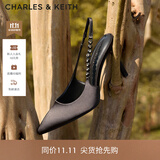 CHARLES&KEITH质感链条尖头高跟凉鞋子女鞋生日礼物送女友CK1-60280377 Black黑色 35 (225)