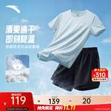 安踏（ANTA）防走光速干运动套装丨女2026夏季新款体考专用跑步短袖透气短裤 【防走光速干A款】梦影蓝/基础黑 [店长推荐] M/女165