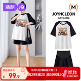 婧麒（JOYNCLEON）孕妇装套装夏薄款宽松插肩袖印花T恤百搭短裤 白色 XXL Jtz158115