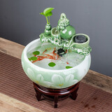 埔勒森（PULESEN）景德镇陶瓷鱼缸流水喷泉家用小金鱼缸大号养鱼盆客厅加湿装饰造景 玉兰+流水器摆件+6礼 小号24*24*30CM【高3cm底座】