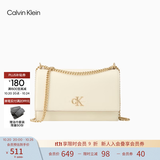 Calvin Klein女包优雅休闲通勤简约字母搭扣ck翻盖荔枝纹链条单肩包斜挎包礼物 RYW-白金 OS