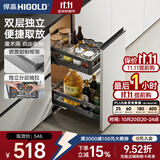 悍高（HIGOLD）拉篮304不锈钢厨房橱柜双层调味篮带阻尼导轨 300柜2层-L系列调味篮【京仓发】