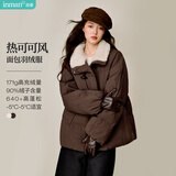 茵曼羊羔毛领牛角扣厚羽绒服2026冬女装新款短面包服外套深咖色XL