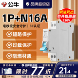公牛（BULL）空气开关2P3P小型家用空开电闸过载保护断路器开关插座面板双极 1P+N 16A空开【双进双出】