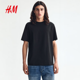 H&M男装女装T恤夏季透气圆领运动短袖内搭简约上衣正肩T恤0685816 黑色 L 175/108